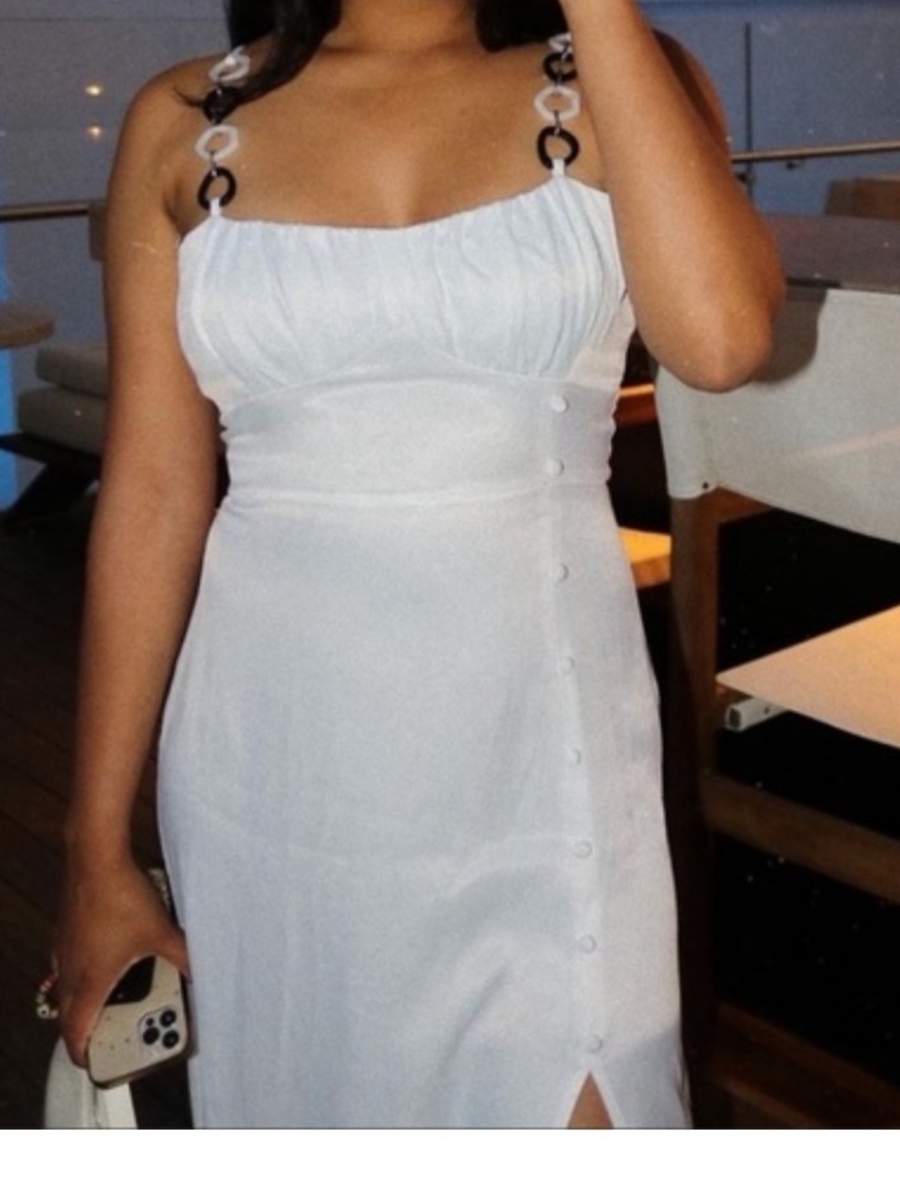 Zara White Midi Dress with Chain-Link Straps and Side Slit Nwot Asis - Picture 3 of 5